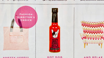 SaucyBitch pink label hot sauce in Stylist magazine